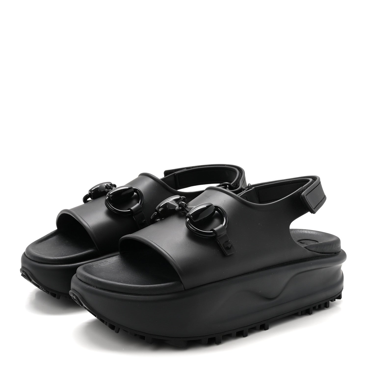 Soft Rubber Horsebit Touch Womens Strapped Sandals 38 Black