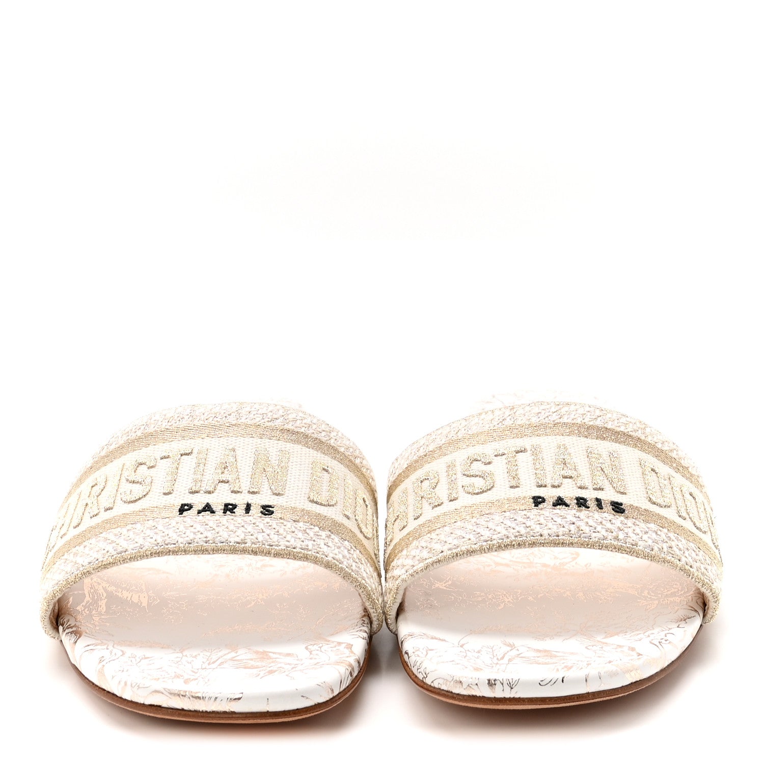 Canvas Lurex Jardin d'Hiver Embroidered Dway Flat Slide Sandals 39 White Palladium