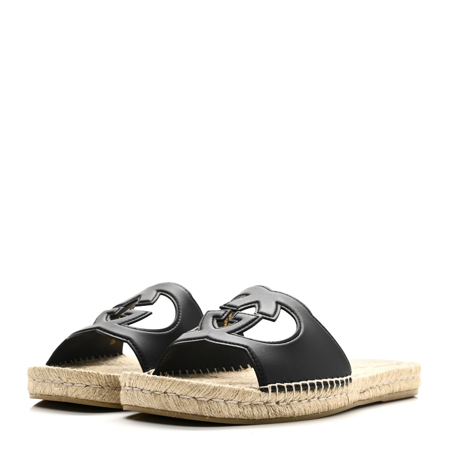 Cosmos Softy Calfskin Espadrille Mens Interlocking G Cut Out Slide Sandals 10 Black