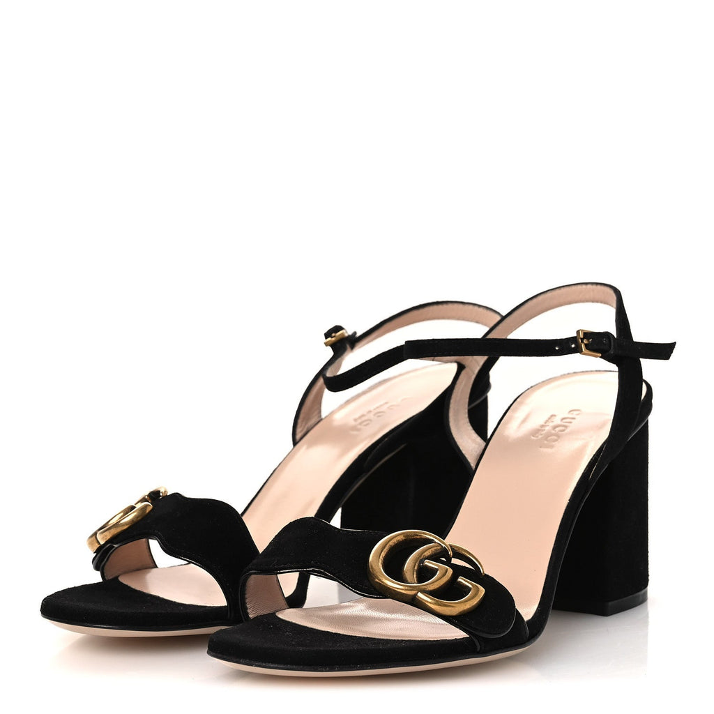 Kid Scamosciato GG Marmont Ankle Wrap 75mm Sandals 37 Black