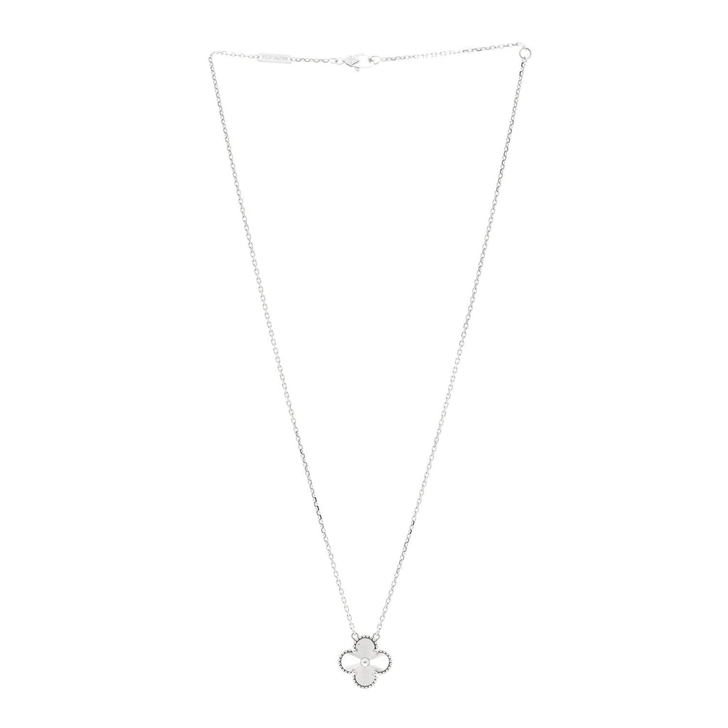 18K White Gold Guilloche Vintage Alhambra Pendant Necklace