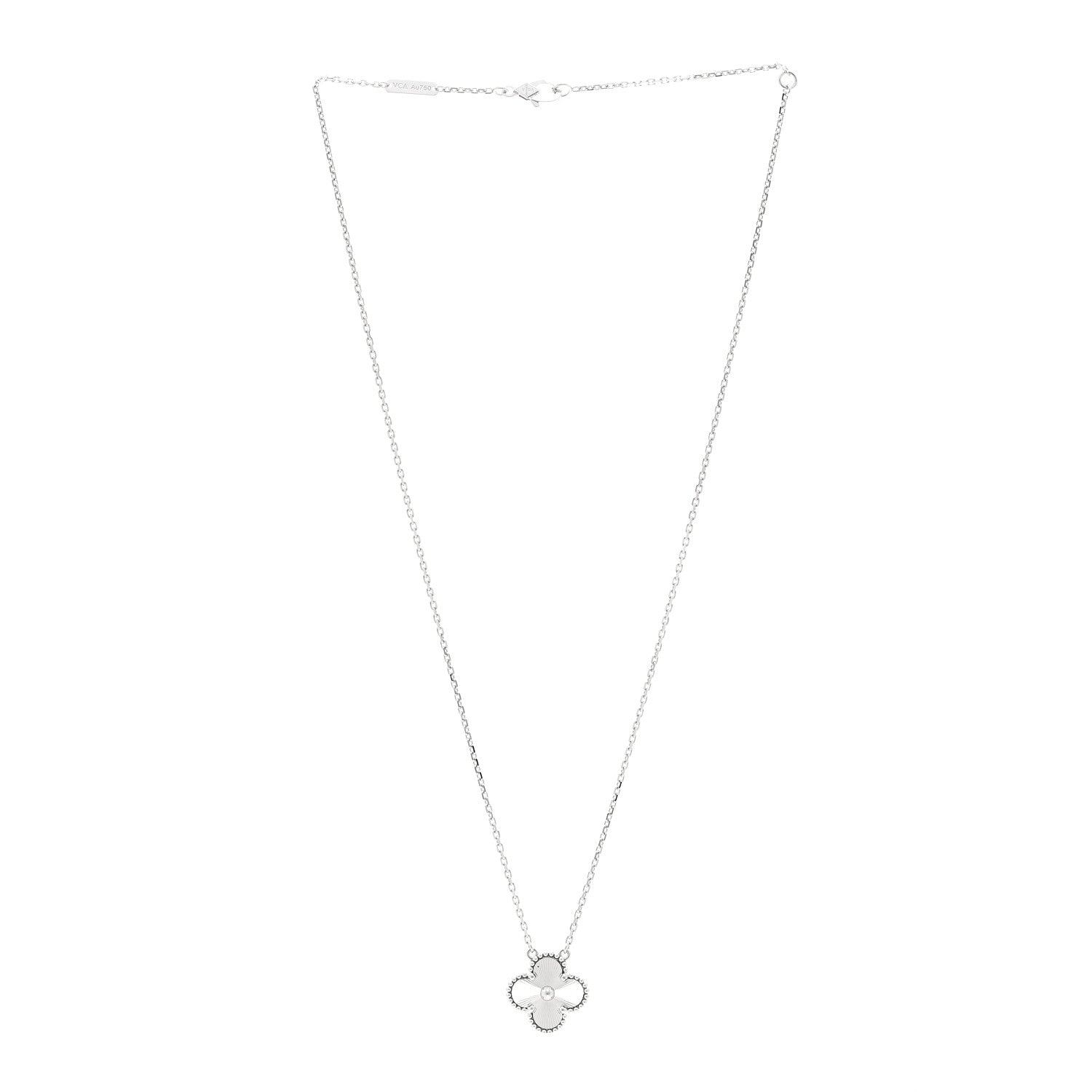 18K White Gold Guilloche Vintage Alhambra Pendant Necklace