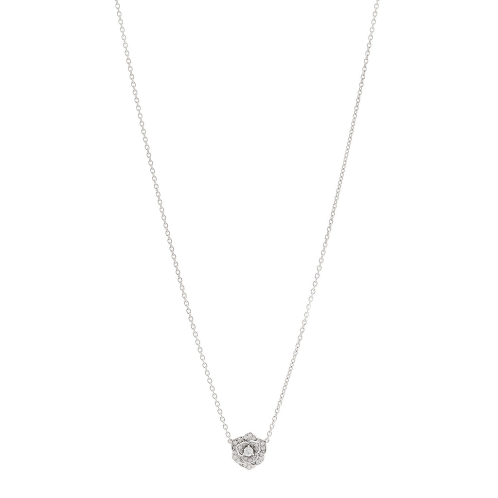 18K White Gold Diamond .23ctw Rose Pendant Necklace