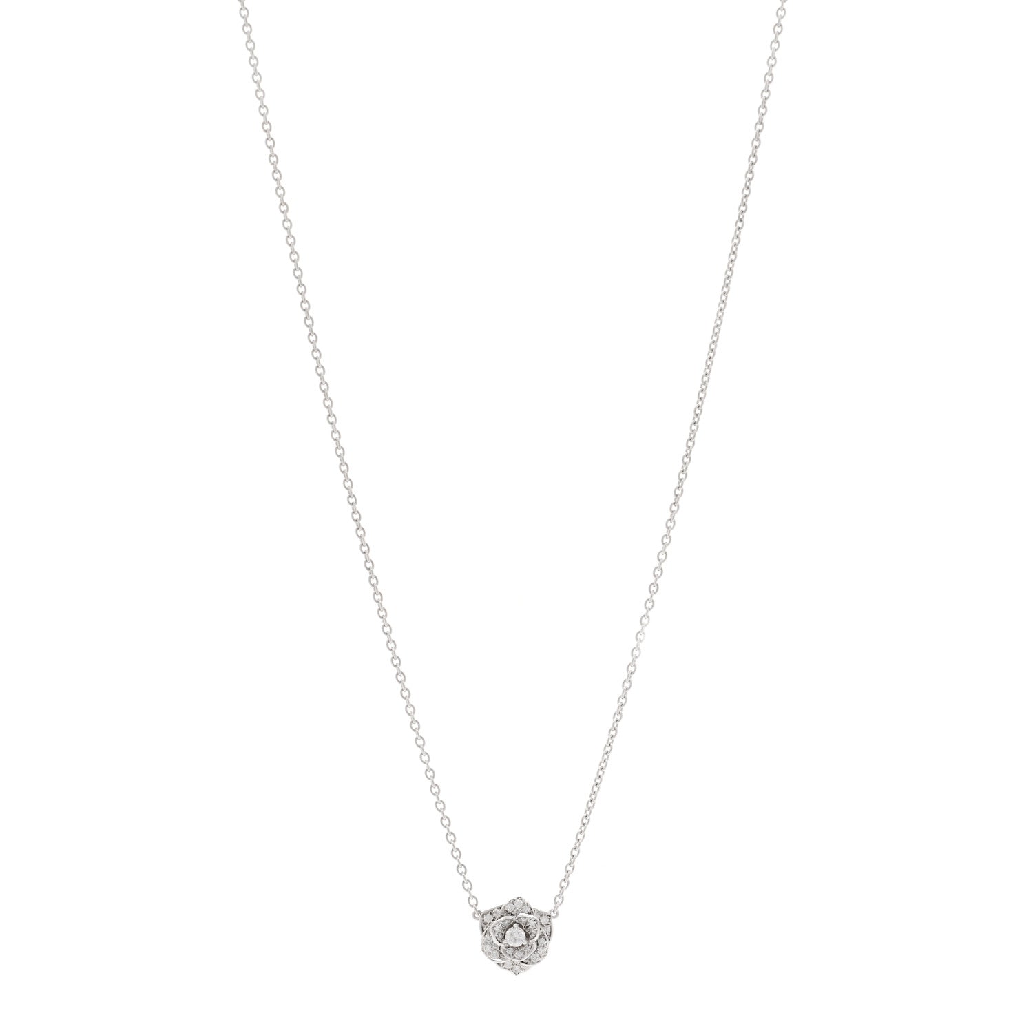 18K White Gold Diamond .23ctw Rose Pendant Necklace