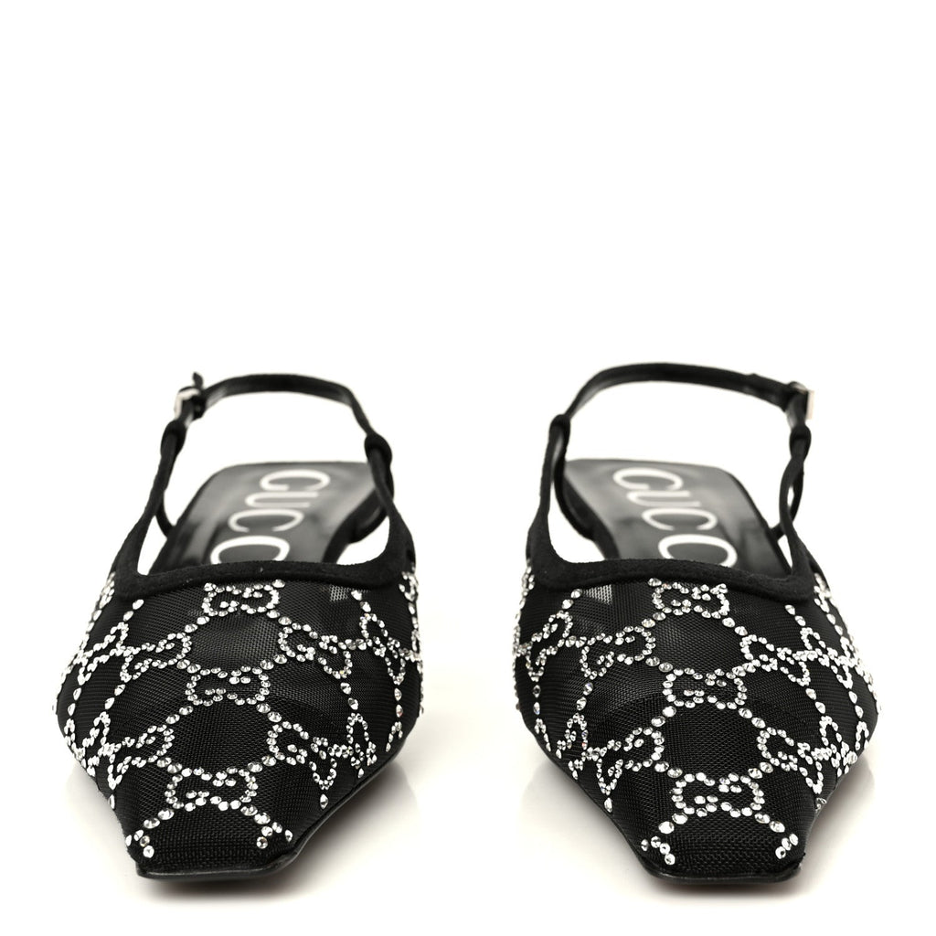 Tela Retino Kid Scamosciato Crystal GG Monogram Square G 35mm Slingback Pumps 39 Black
