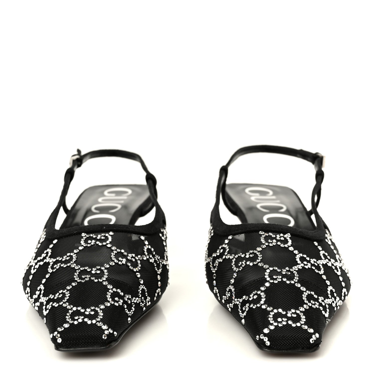 Tela Retino Kid Scamosciato Crystal GG Monogram Square G 35mm Slingback Pumps 39 Black