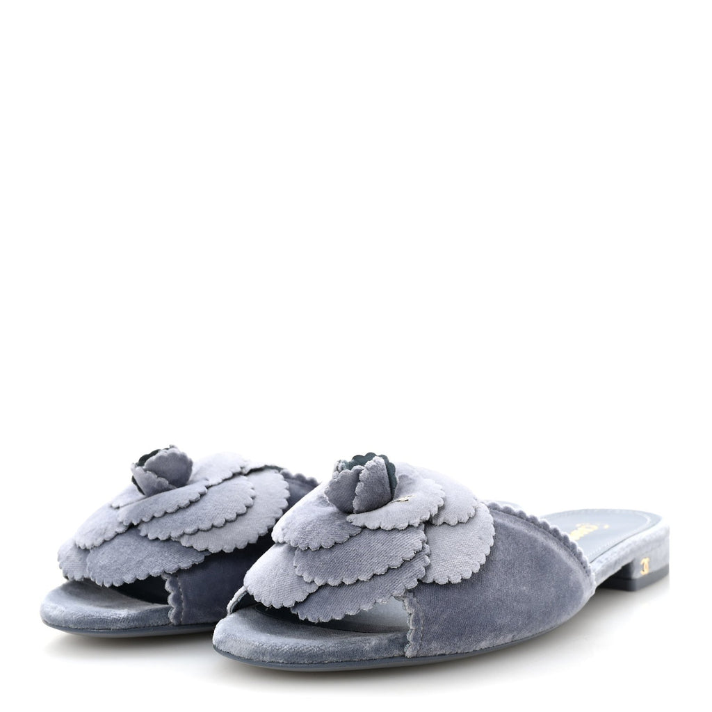 Velvet Pearl Camellia Slide Sandals 36.5 Gray
