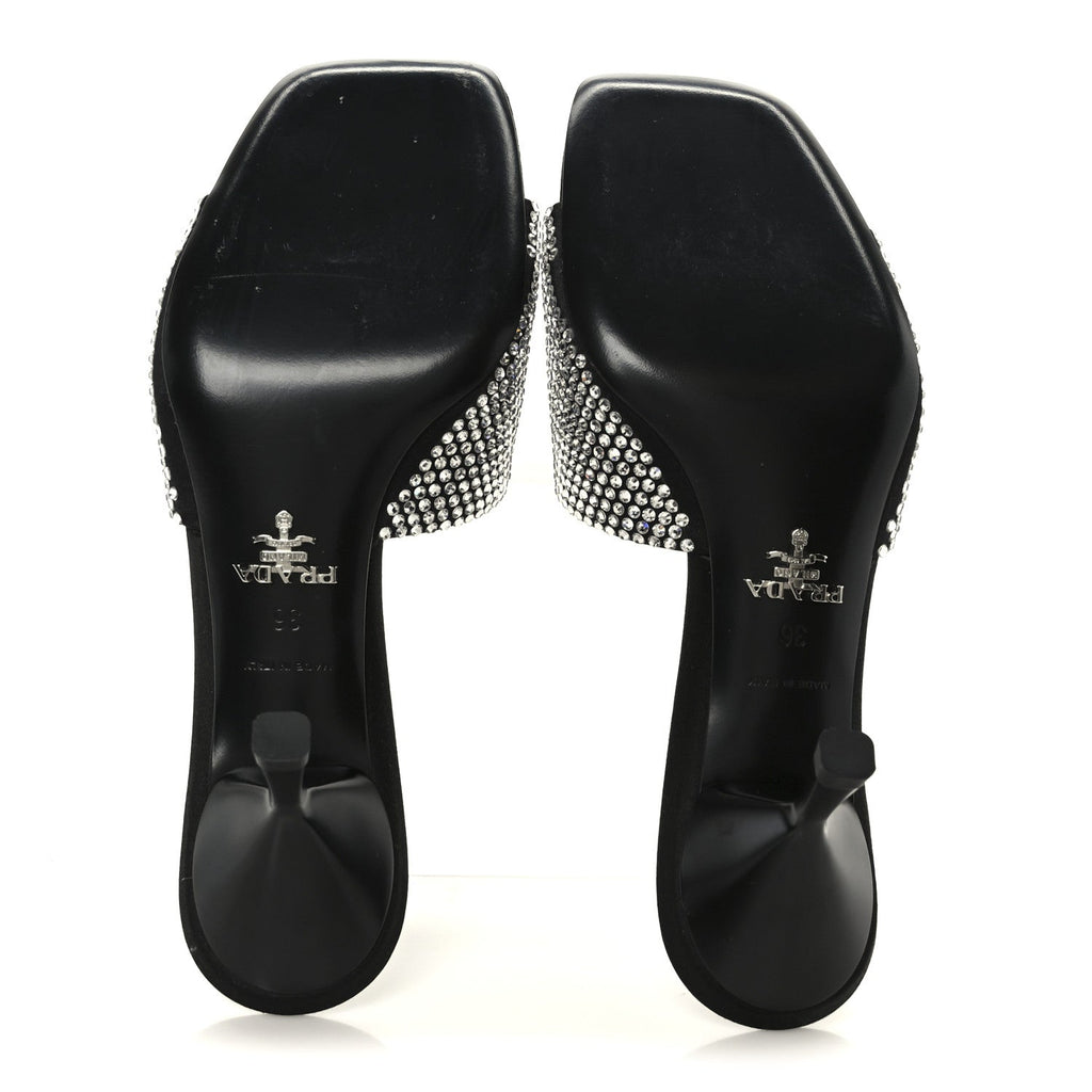 Satin Crystal Logo 65mm Slide Sandals 36 Cristal