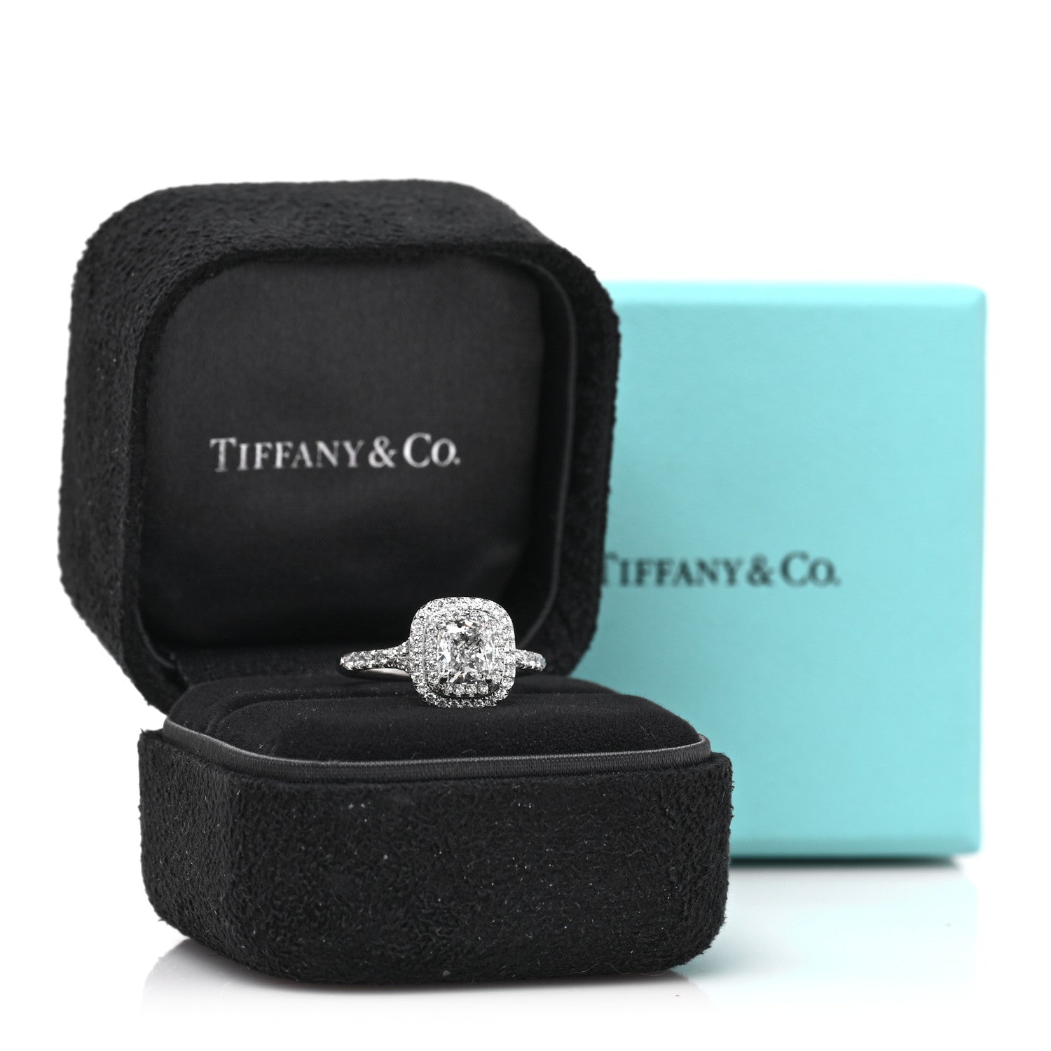 Platinum Diamond 1.06ct Soleste Cushion Cut Double Halo Engagement Ring 52 6