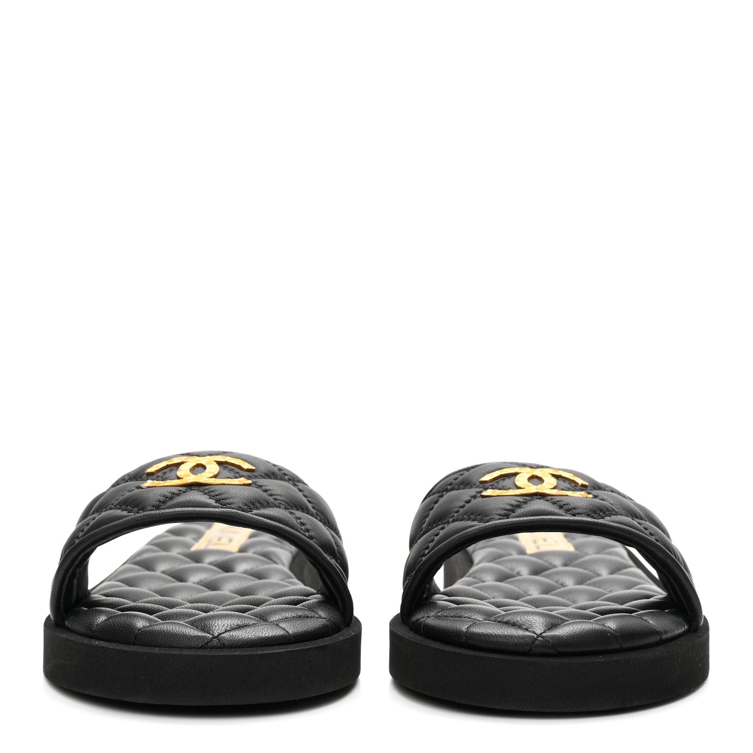 Lambskin Quilted Textured CC Mules Sandals 38.5 Black