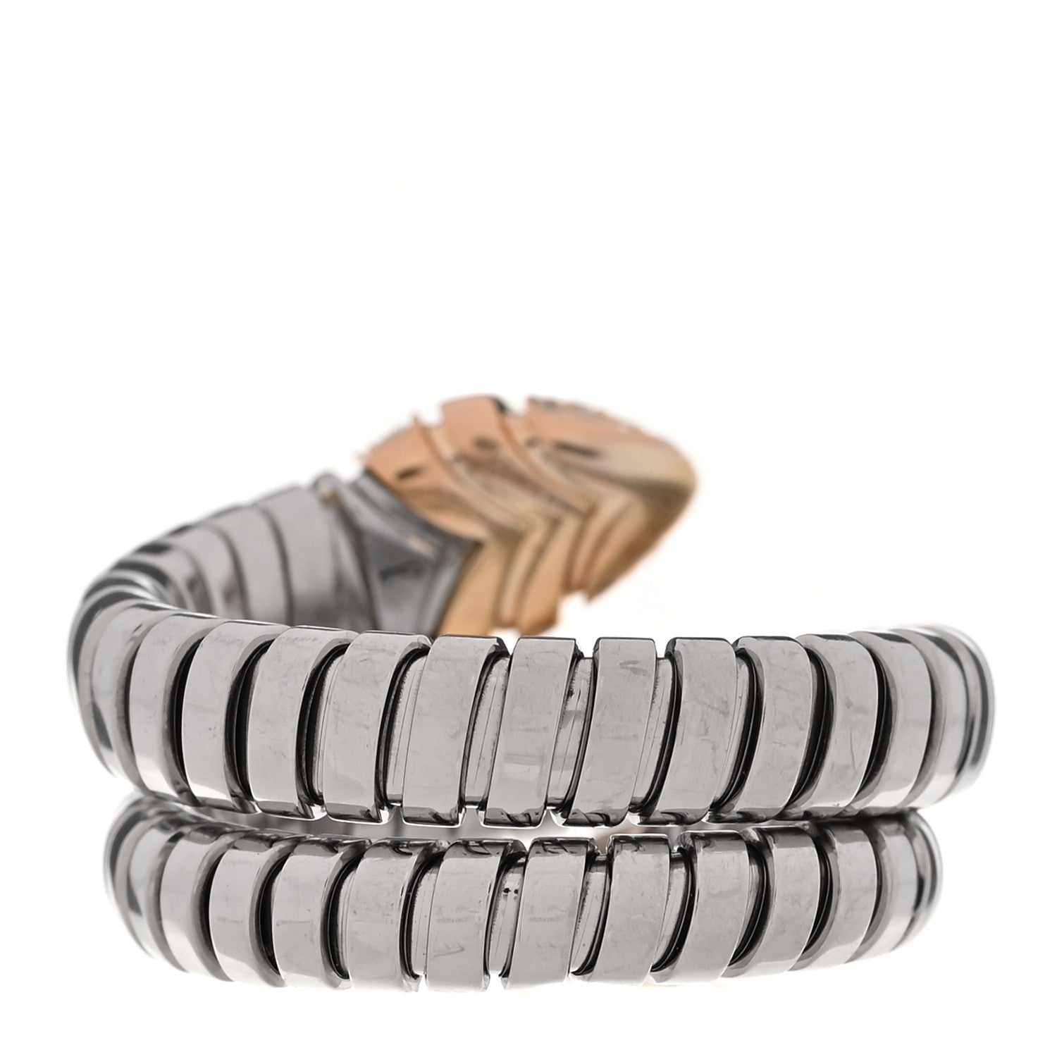 Stainless Steel 18K Rose Gold Diamond Serpenti Tubogas Band Ring 56 7.5