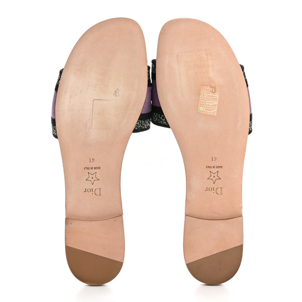 Canvas Embroidered 4 Saisons Dway Flat Slide Sandals 41 Lilac