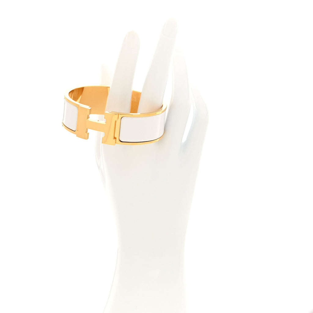 Enamel Wide Clic Clac H Bracelet GM White