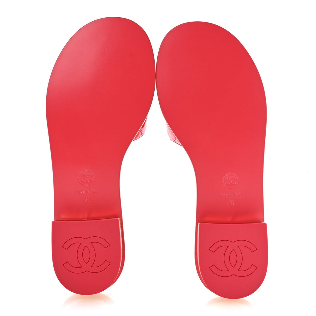 Patent Goatskin Quilted CC Sandals 38 Dark Pink