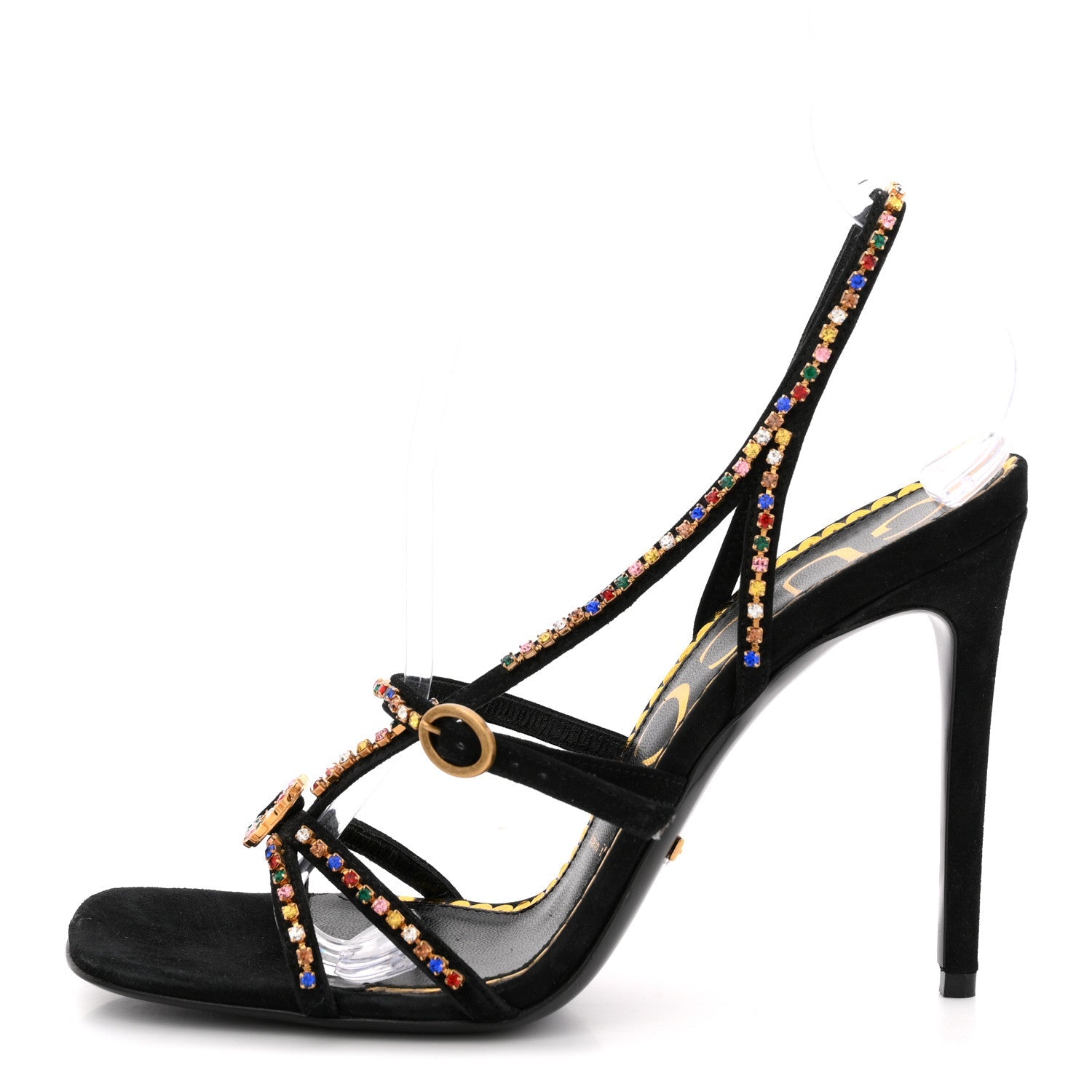 Kid Scamosciato Crystal Embellished Carmen High Heel Sandals 38 Black