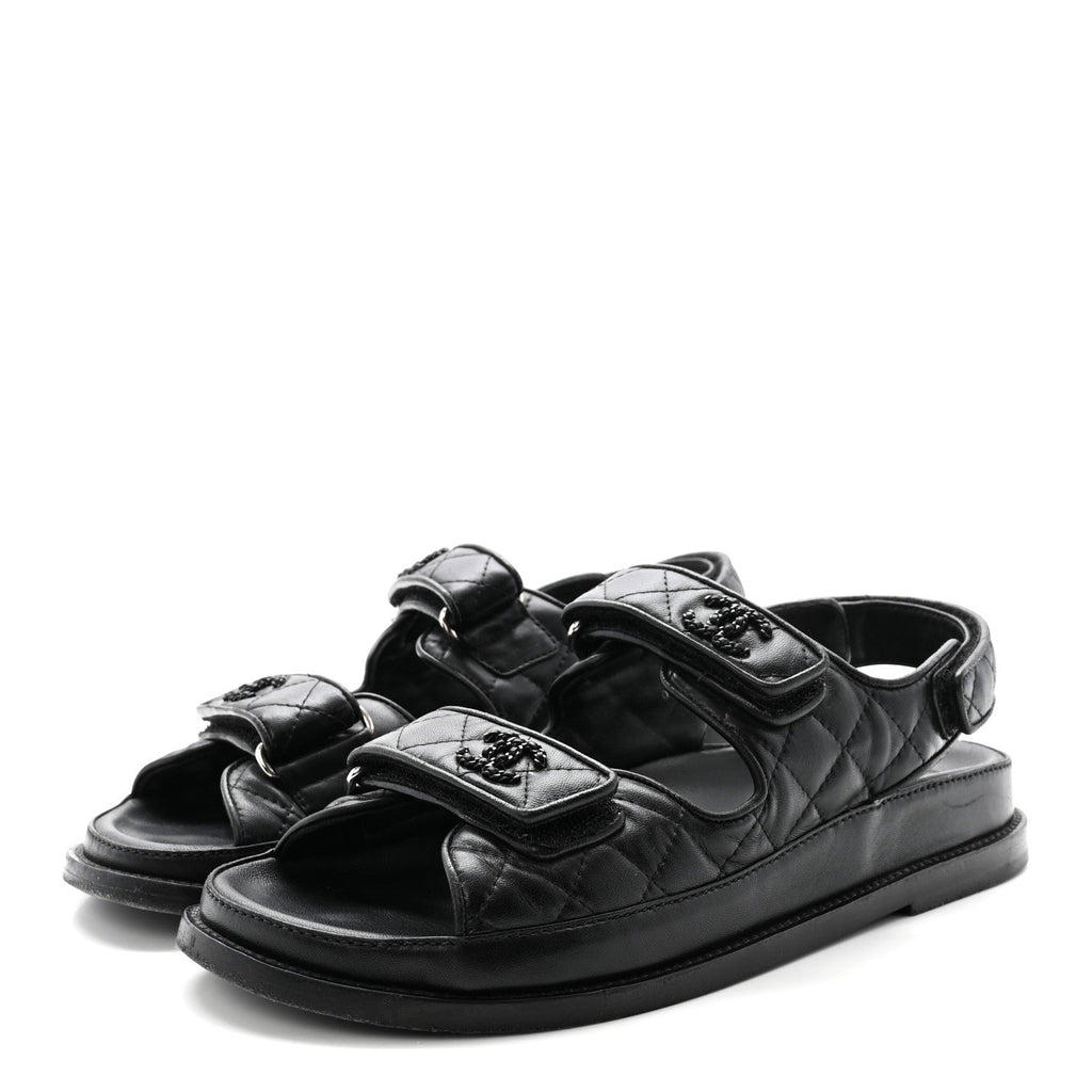 Lambskin Velcro Dad Sandals 38.5 Black