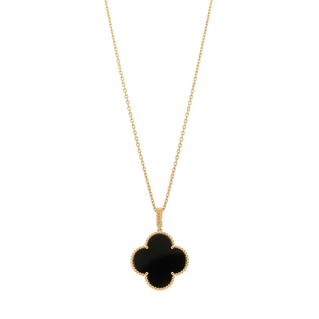 18K Yellow Gold Black Onyx Vintage Alhambra Pendant Necklace