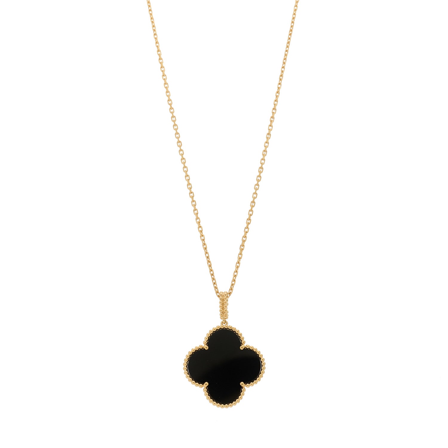 18K Yellow Gold Black Onyx Vintage Alhambra Pendant Necklace