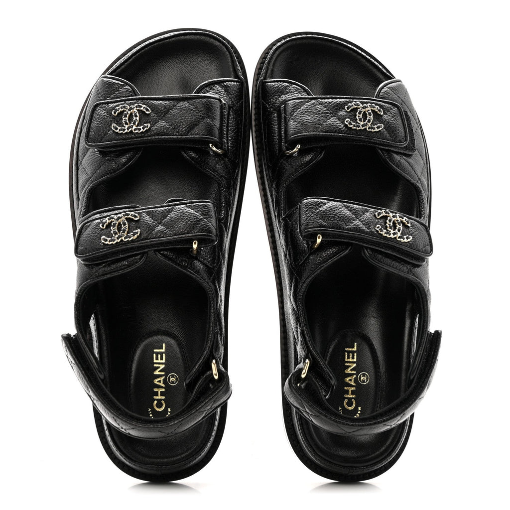 Grained Calfskin Velcro Dad Sandals 38.5 Black