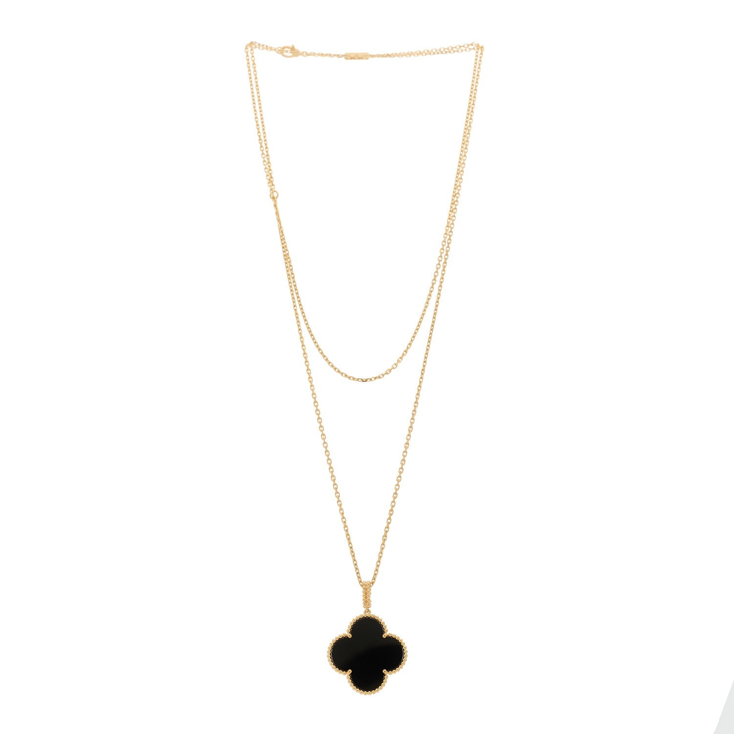 18K Yellow Gold Black Onyx Vintage Alhambra Pendant Necklace