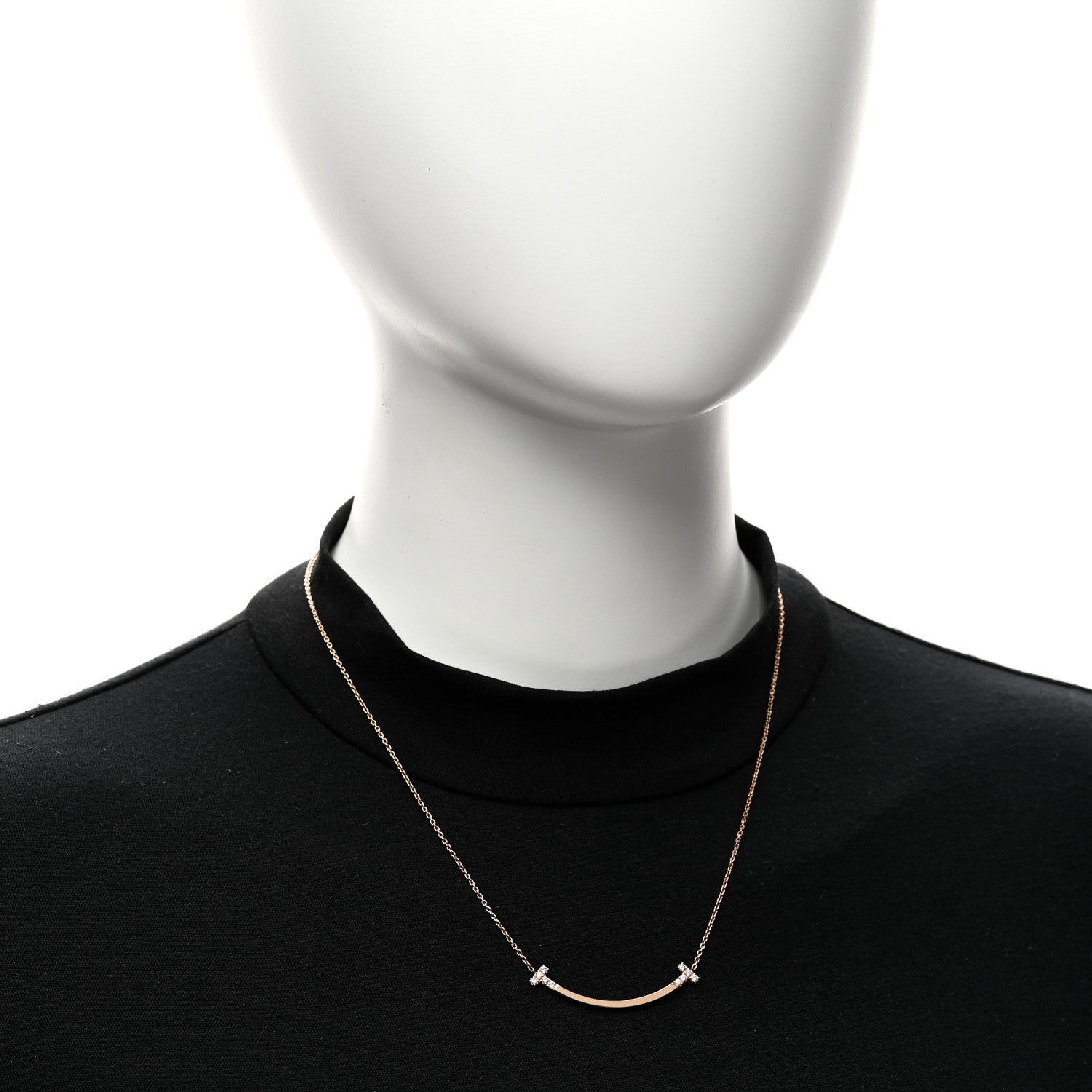 18K Rose Gold Diamond .19ctw Medium T Smile Pendant Necklace