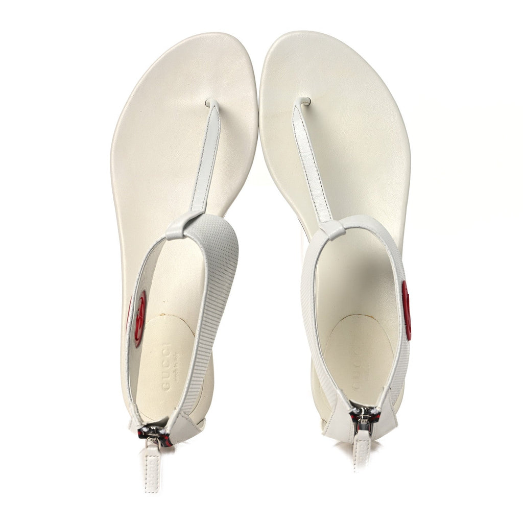 Calfskin GG Zip Thong Sandals 40.5 White