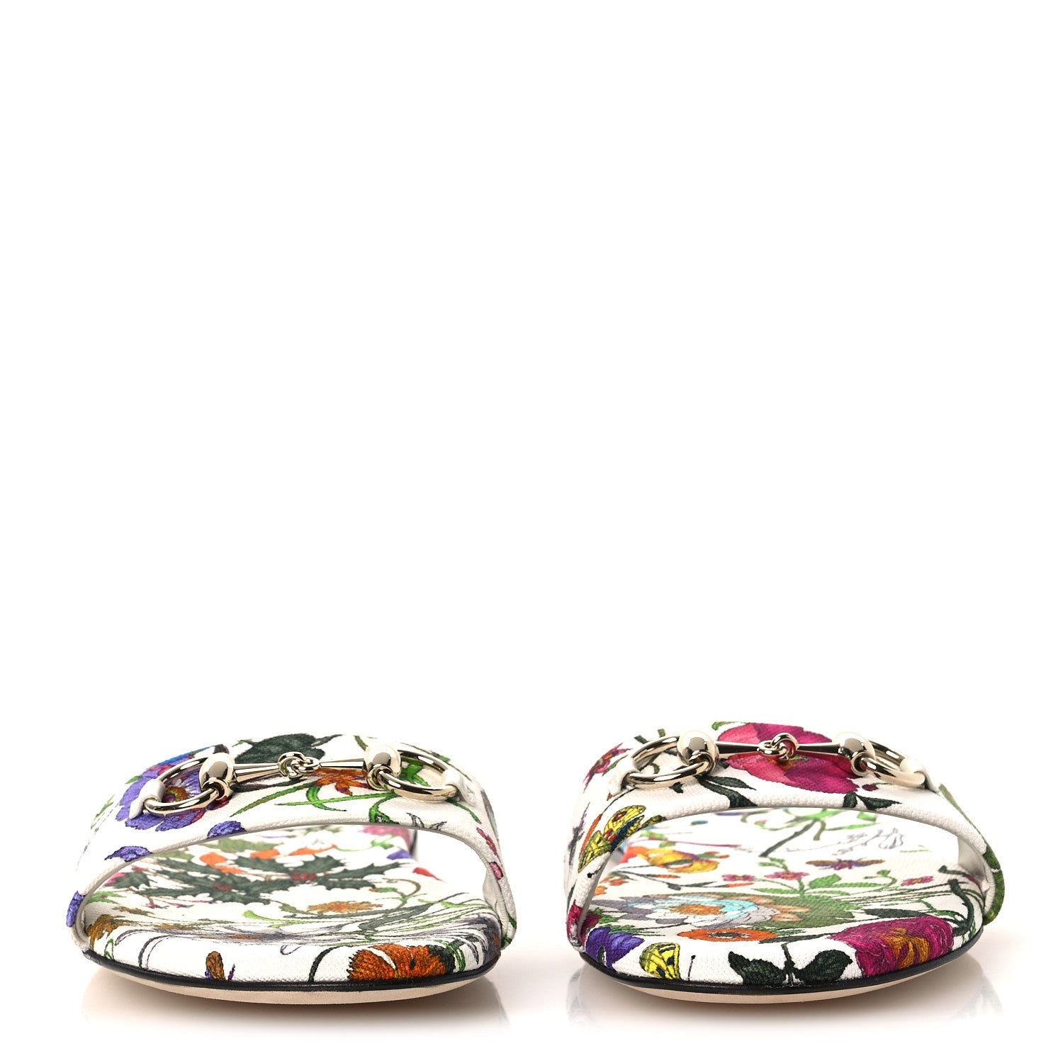 Canvas Flora Print Horsebit Slide Sandals 38 White