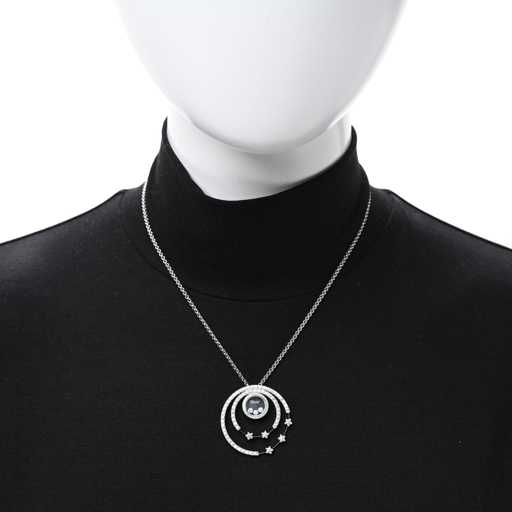 18K White Gold Diamond Happy Diamond Circles Stars Pendant Necklace