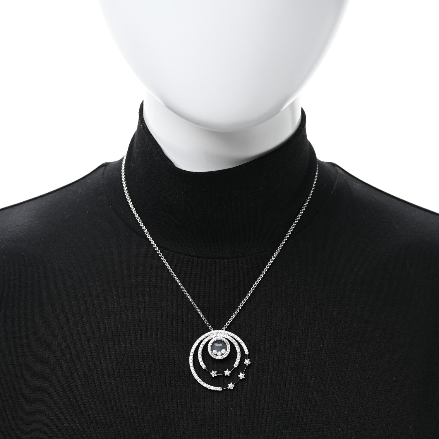 18K White Gold Diamond Happy Diamond Circles Stars Pendant Necklace