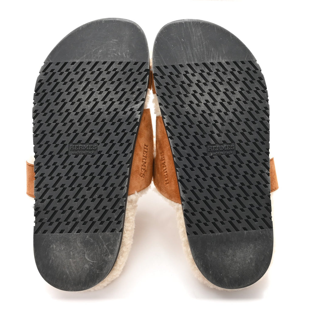 Suede Goatskin Woolskin Womens Chypre Sandals 38 Brun Fume Ecru