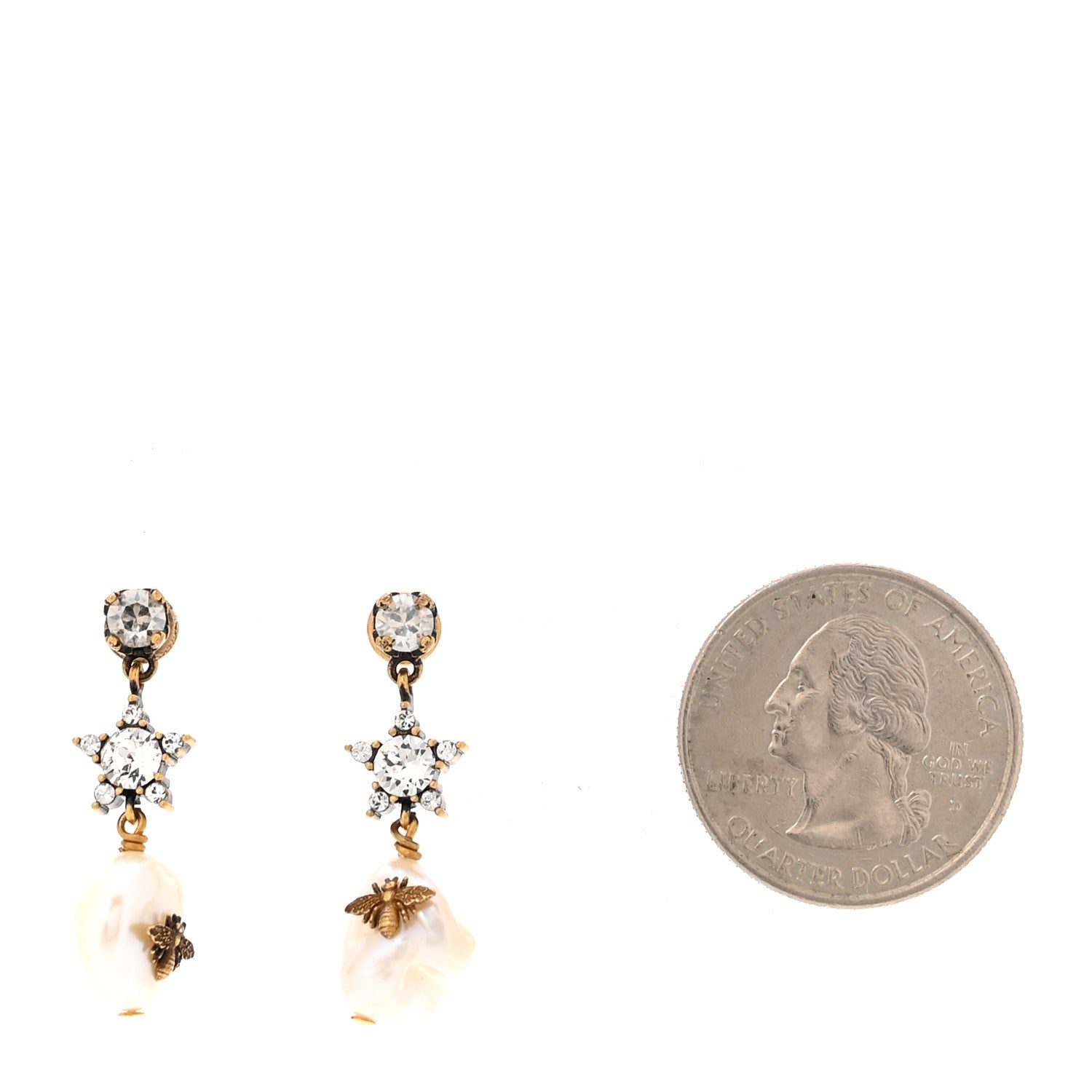 Crystal Pearl Star Bee Earrings Aged Gold