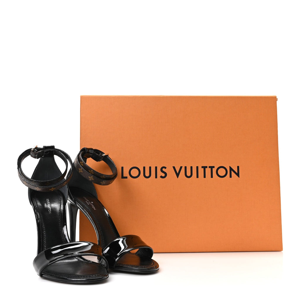 Patent Monogram Call Back Sandals 37 Black