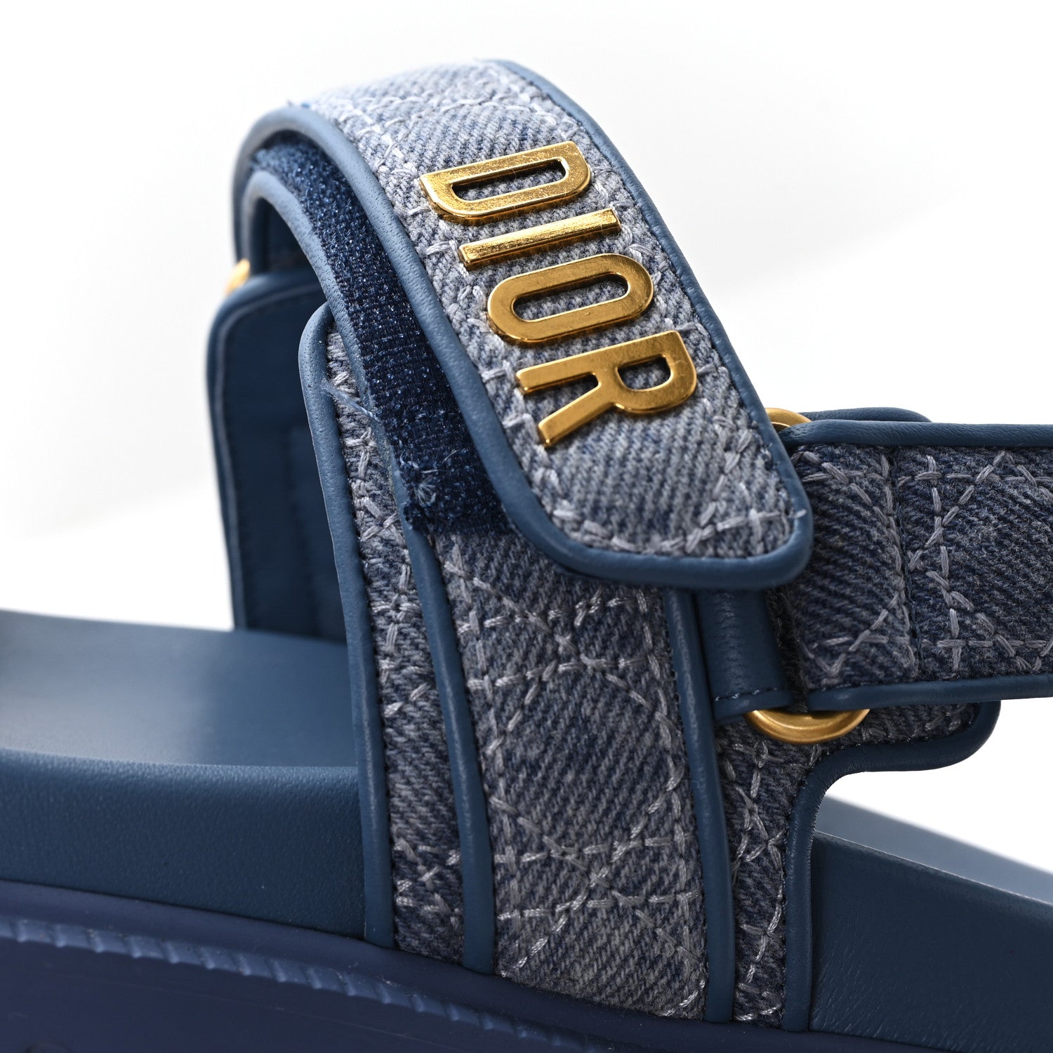 Denim Cannage Embroidered Dioract Sandals 35 Blue