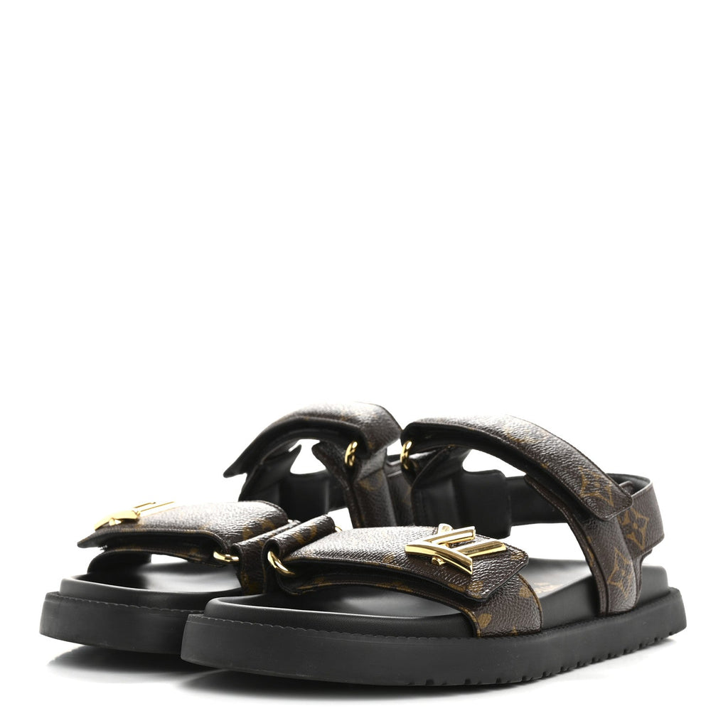 Monogram LV Sunset Comfort Flat Sandals 37.5 Cacao Brown