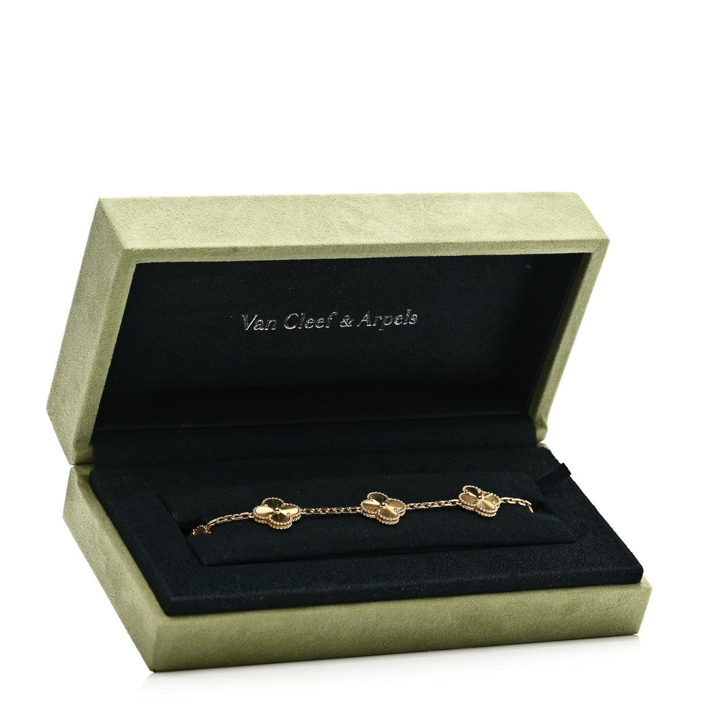 18K Yellow Gold 5 Motifs Guilloche Vintage Alhambra Bracelet
