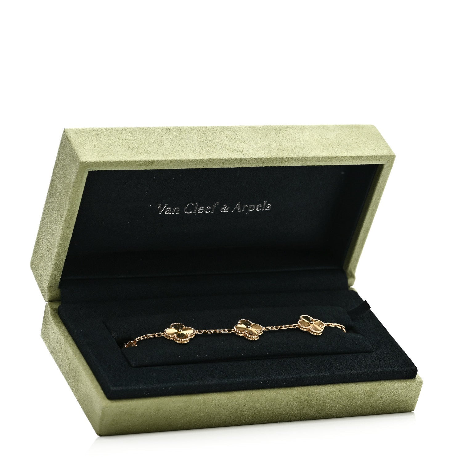 18K Yellow Gold 5 Motifs Guilloche Vintage Alhambra Bracelet