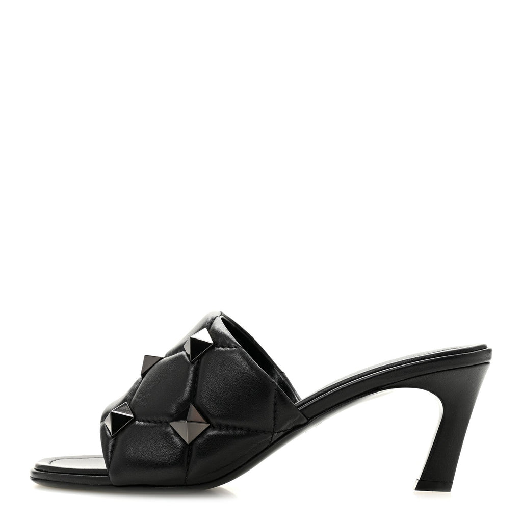 Nappa Quilted Monochrome Roman Stud 65mm Slide Sandals 39.5 Black
