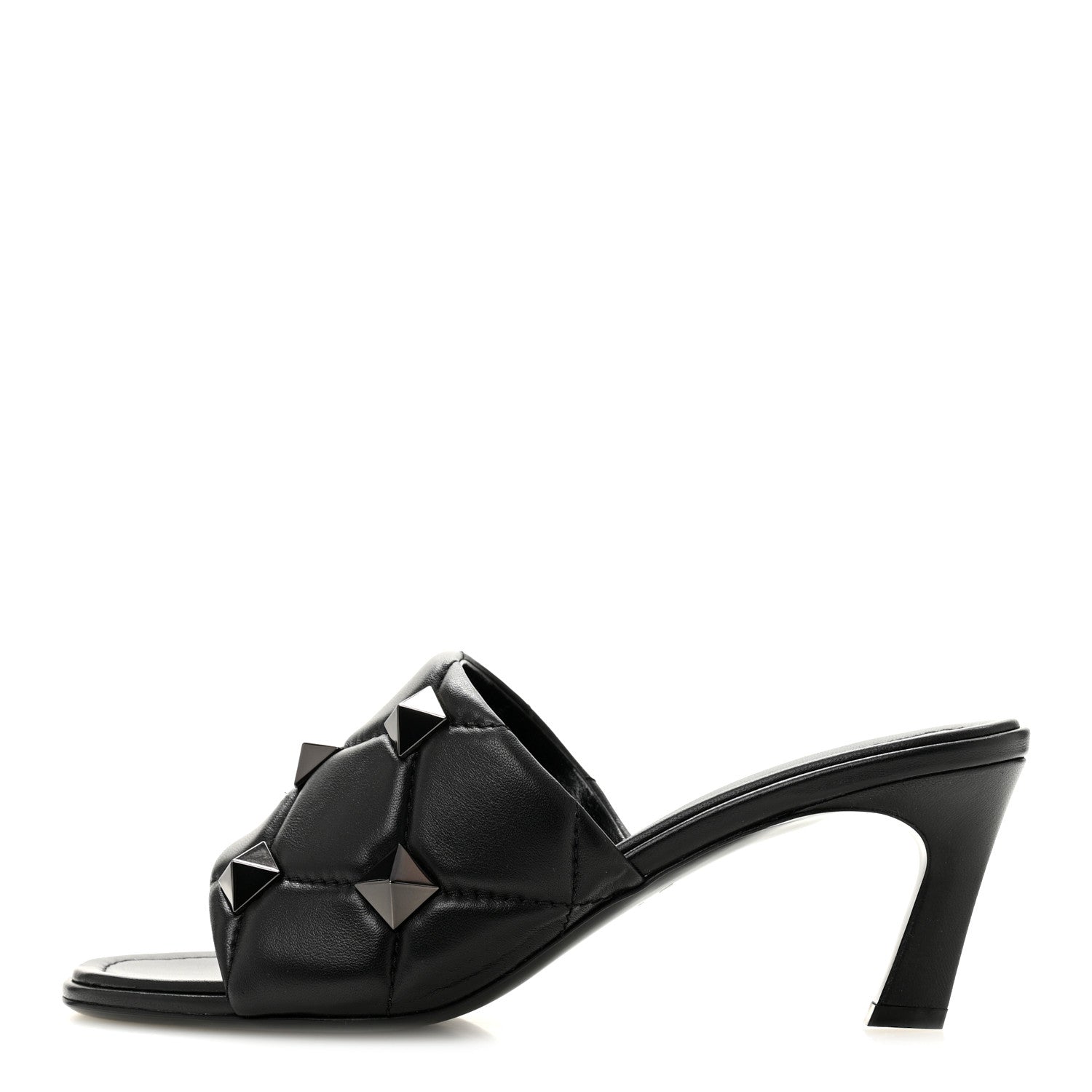 Nappa Quilted Monochrome Roman Stud 65mm Slide Sandals 39.5 Black