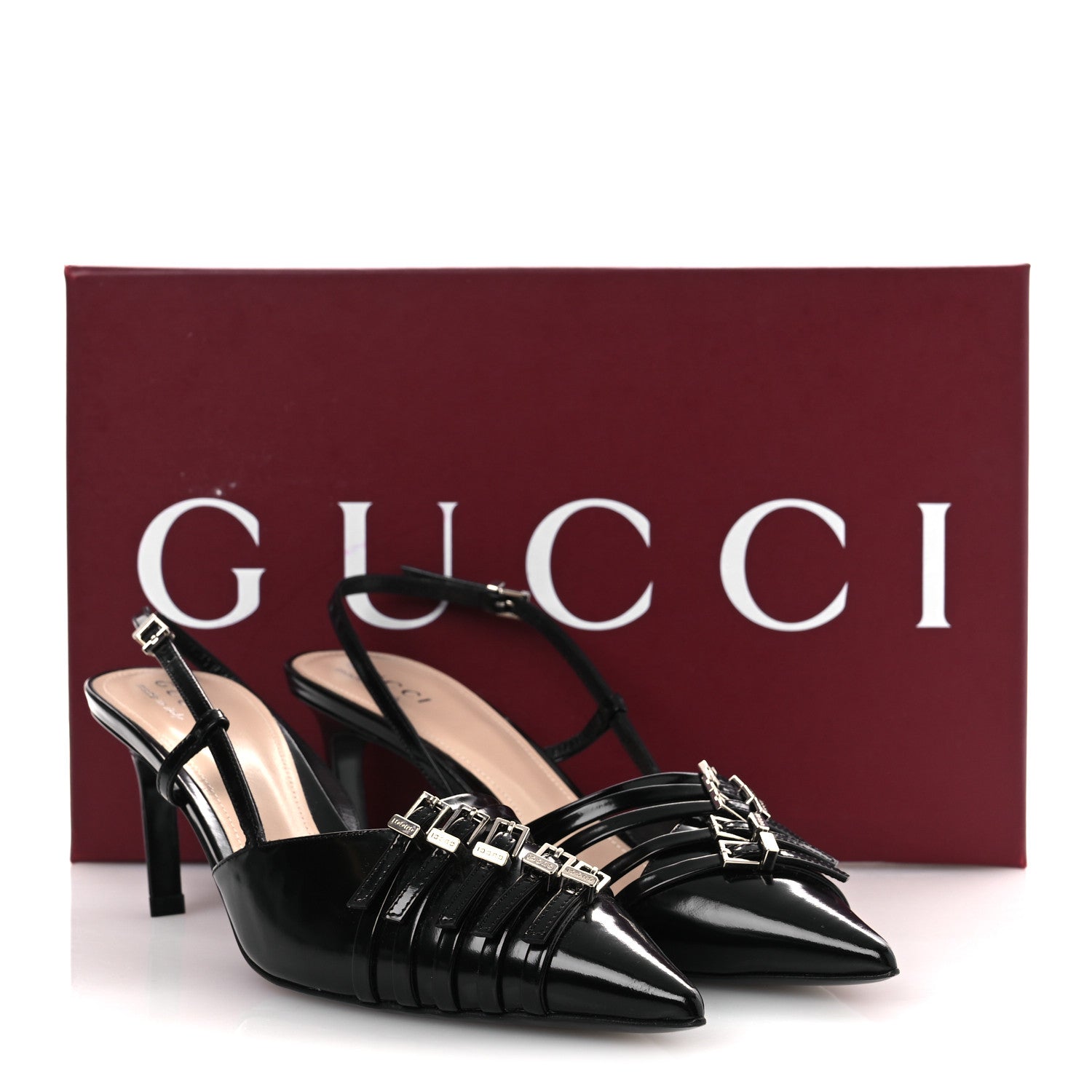 Patent Regent Calfskin Walma 65 Buckle Slingback Pumps 38 Black