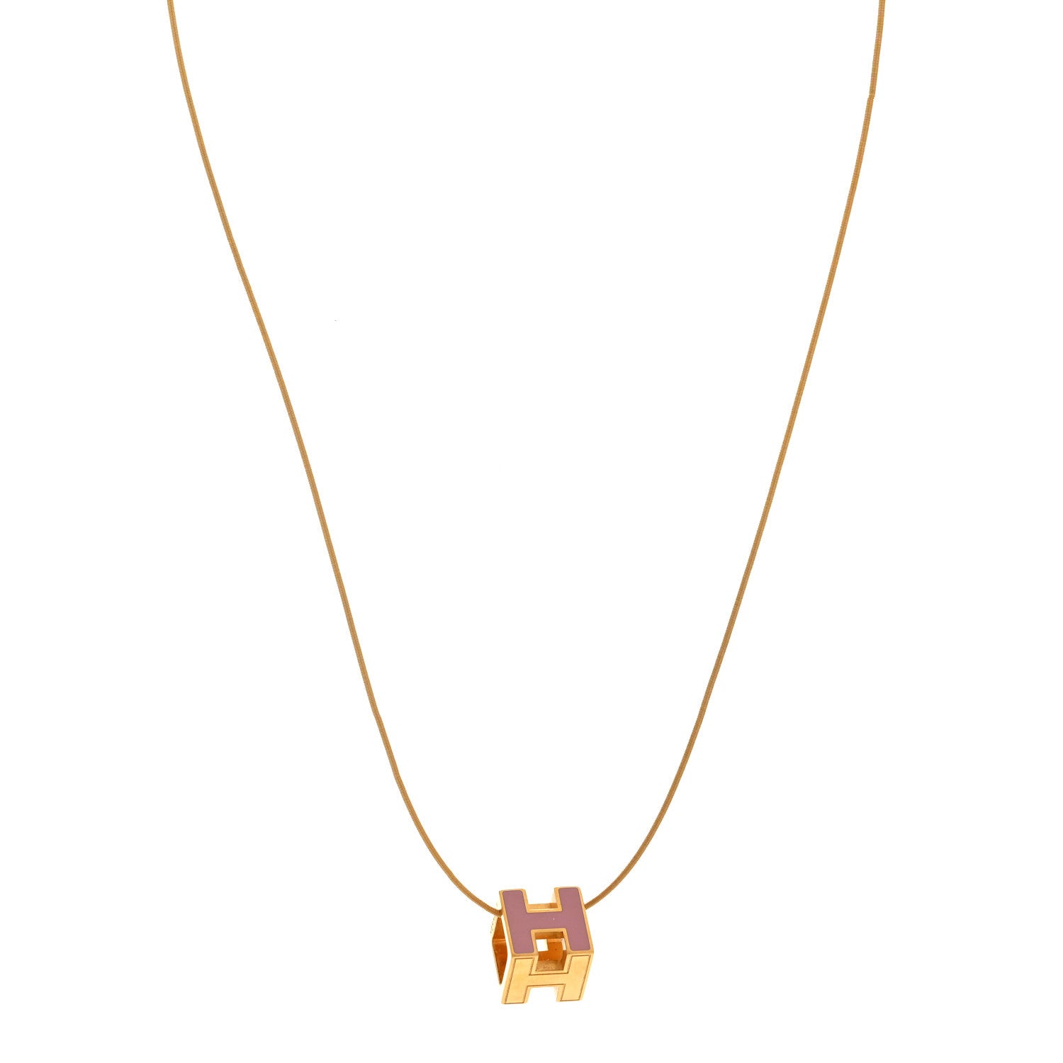 Gold Lacquered Cage d'H Pendant Necklace Rose Dragee