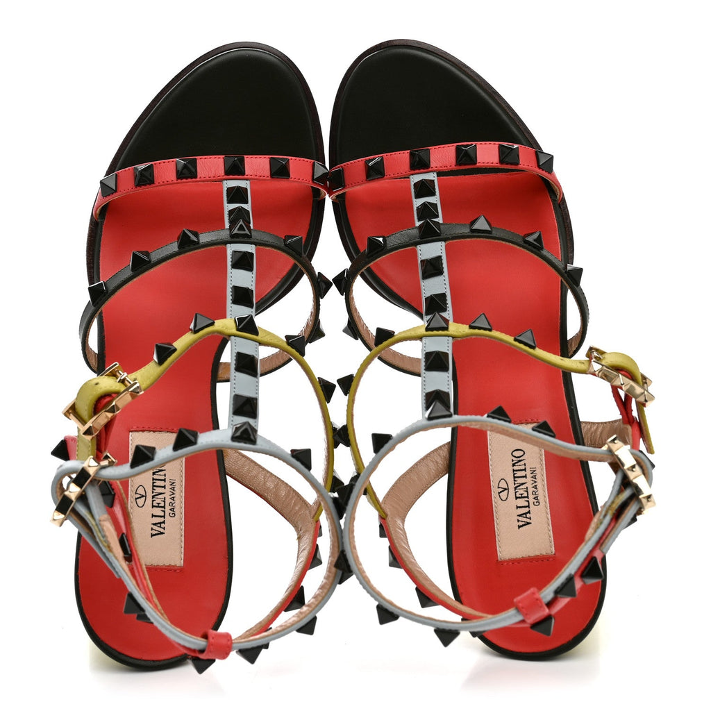 Calfskin Rockstud 90mm City Sandals 39 Coral Sky Army