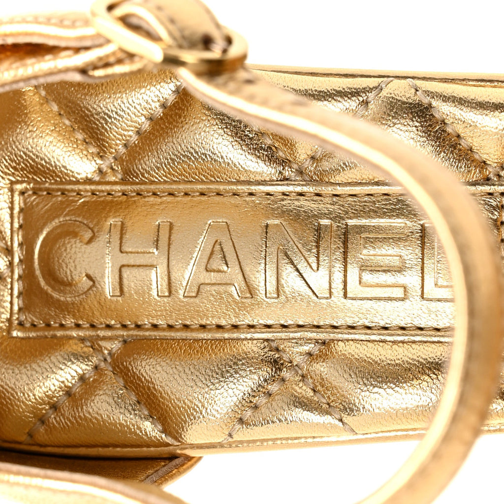 Laminated Crumpled Lambskin Platform Sandals 36.5 Gold