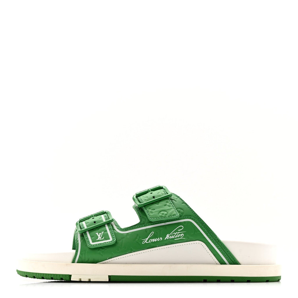 Calfskin Embossed Mens Script Trainer Mules 8 Green White