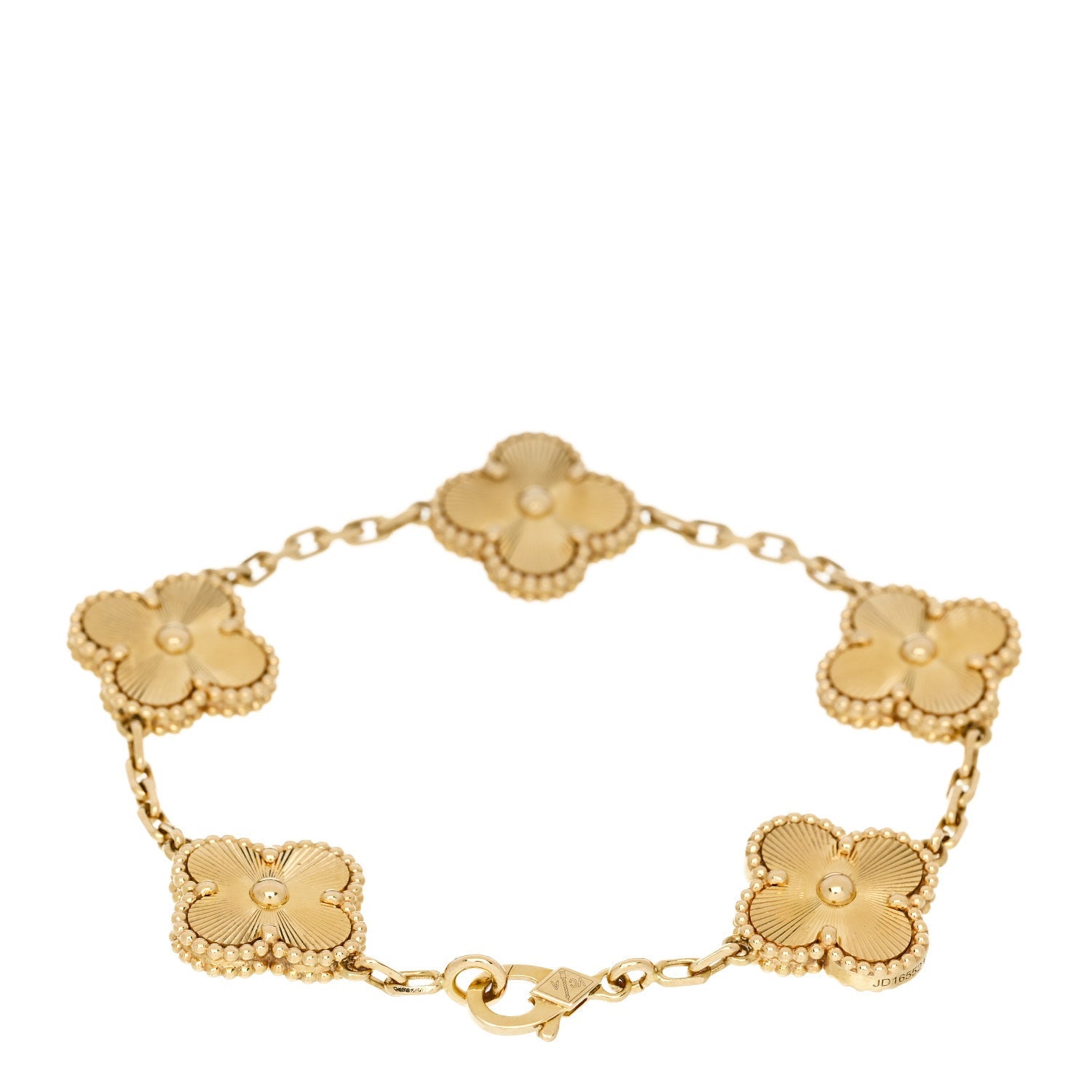 18K Yellow Gold 5 Motifs Guilloche Vintage Alhambra Bracelet