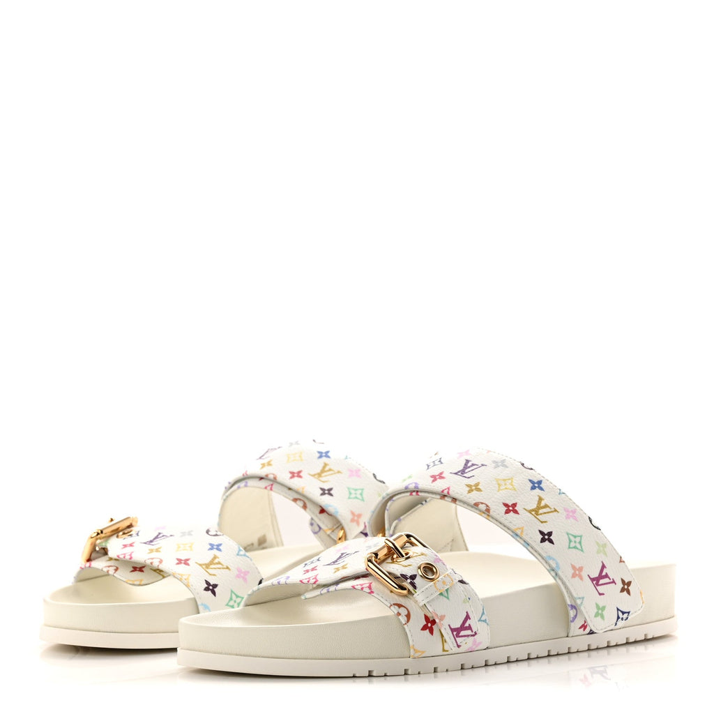LV X TM Monogram Multicolor Bom Dia Comfort Mule Sandals 38.5 White