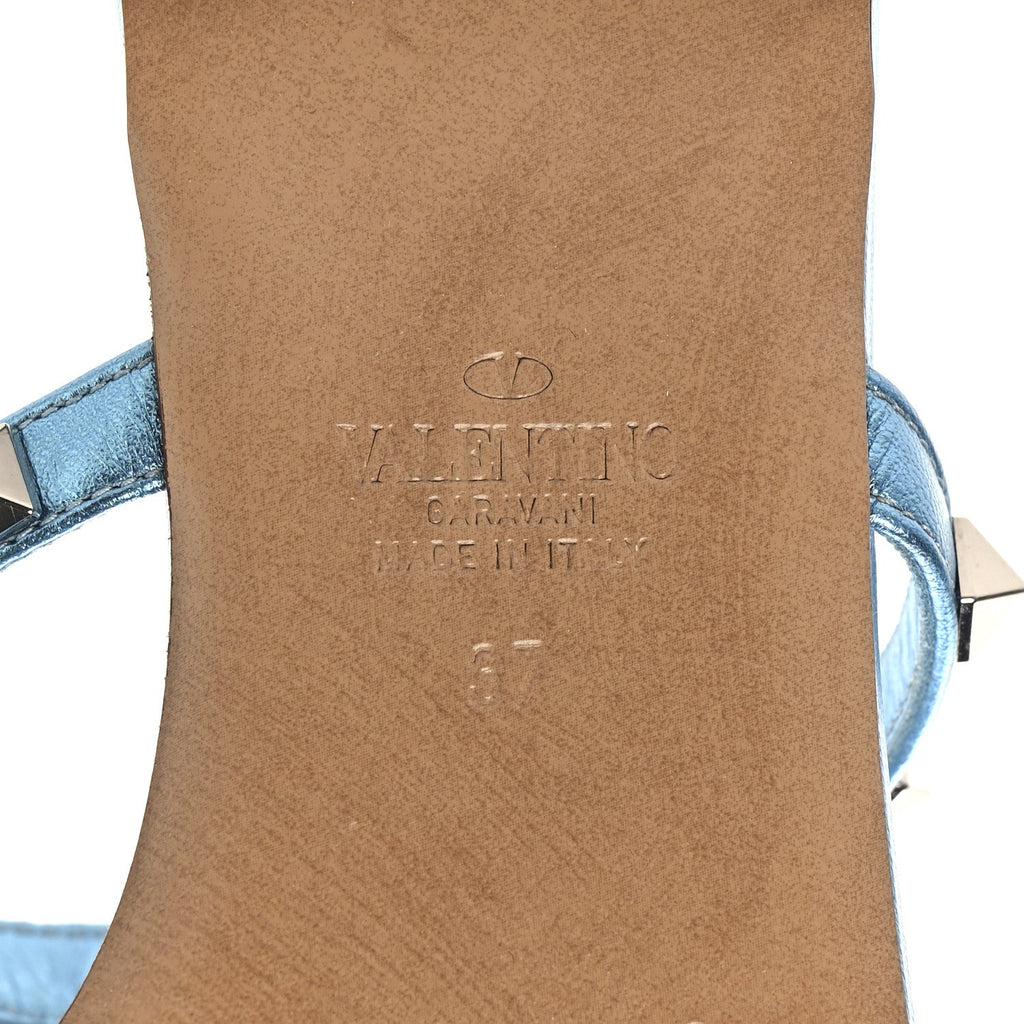 Metallic Nappa Rockstud Caged Flat Slide Sandals 37 Cerulean