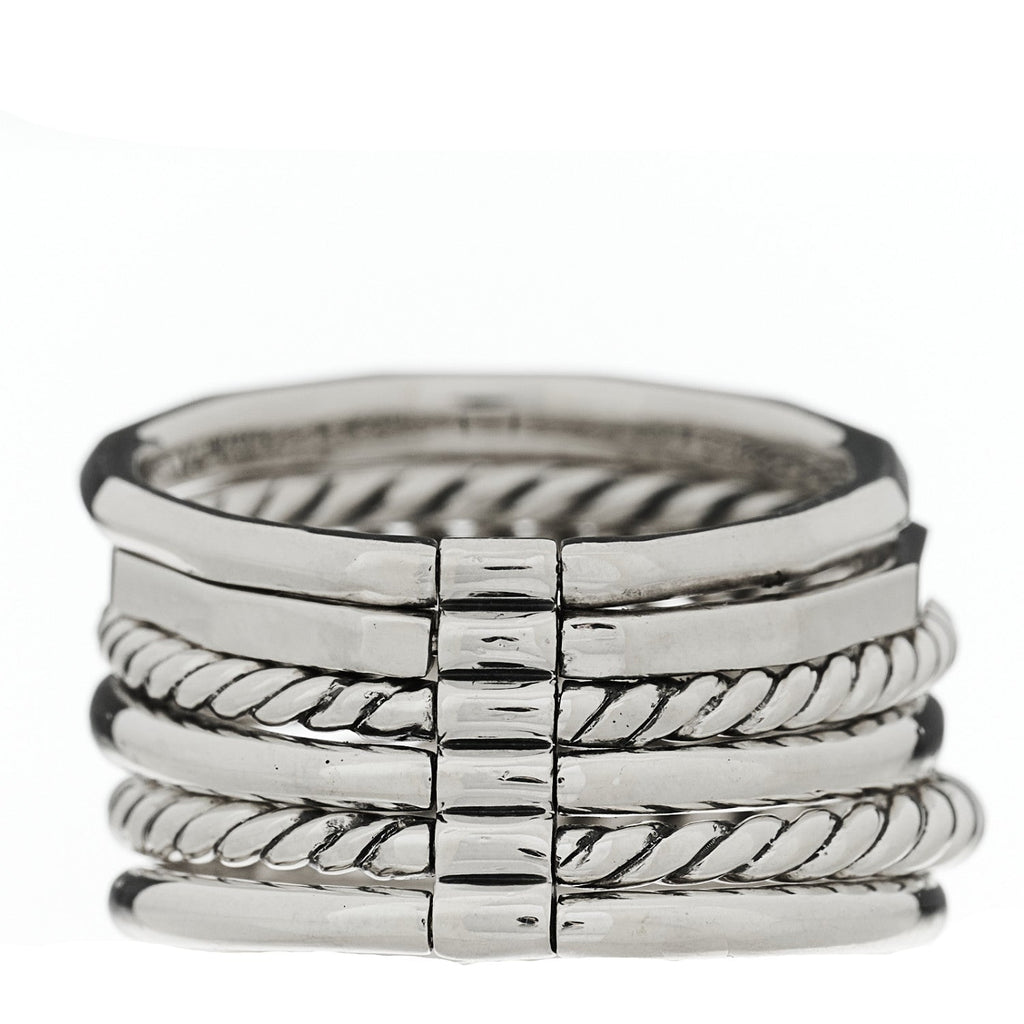 Sterling Silver Diamond 16mm Stax Wide Stacked Ring 56 7.5