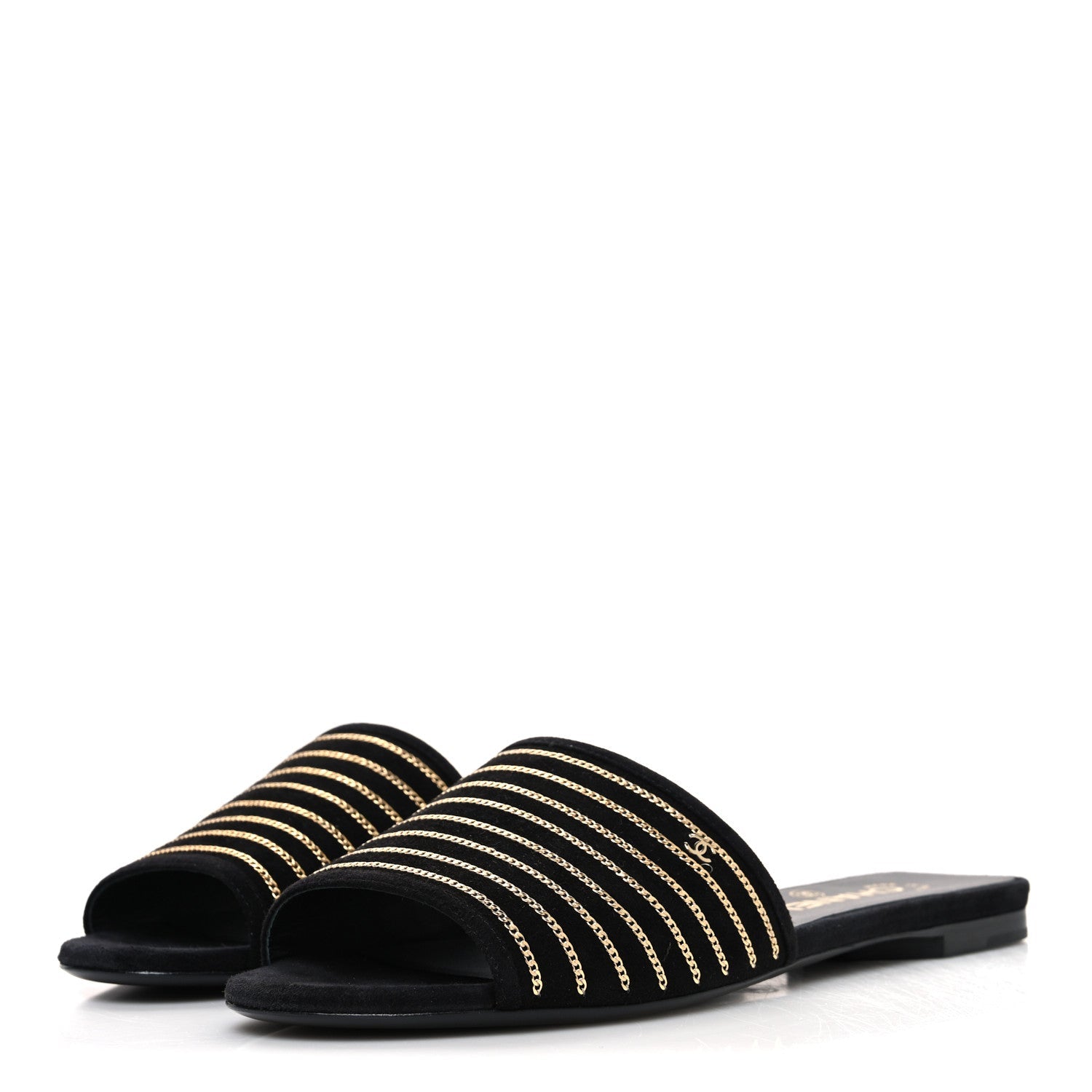 Suede Chain Flat Mule Sandals 39 Black
