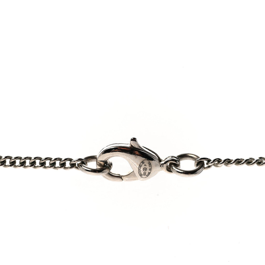 Baguette Crystal Large CC Necklace Silver Black