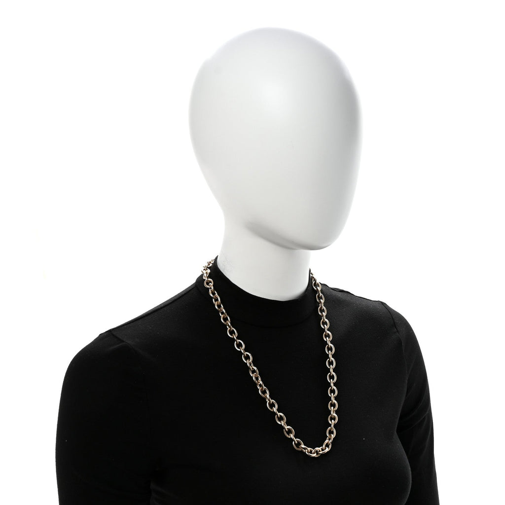 Quilted CC Pendant Chain Necklace Light Gold